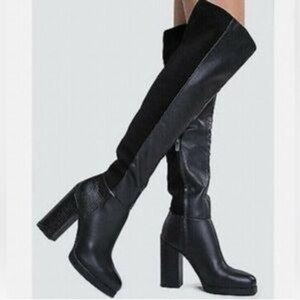 Circus by Sam Edelman Howell Black Over The Knee Block Heel Boots 7.5M